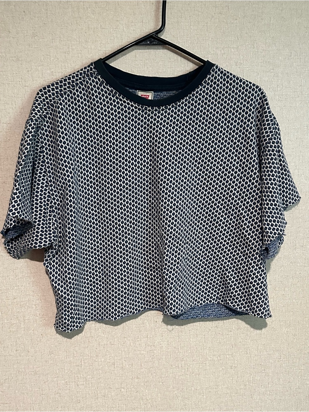 Levi's Vintage Large Cropped Navy Patterned Shirt 90s Y2K